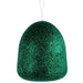 The 5 Inch Emerald Green Glitter Gumdrop Ornament (XJ711706) features a dome shape covered in glitter and hangs by a thin white string against a white background.