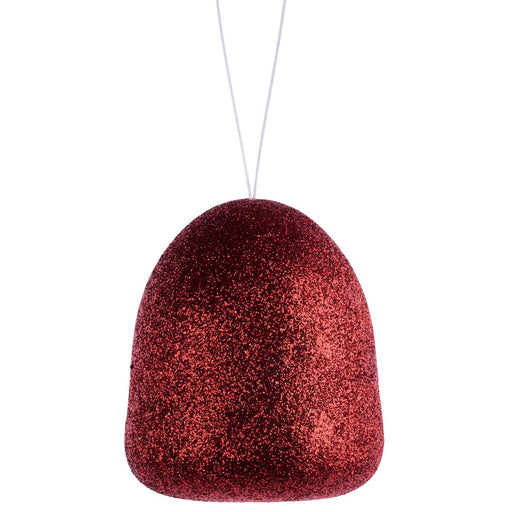 5 inch red glitter gumdrop decoration made of Styrofoam, available at Trendy Tree