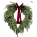 The 24 Holiday Pines Heart Wreath with Burgundy Ribbon Bow (510760) features festive pines, pinecones, and a rich burgundy bow for an elegant seasonal accent.