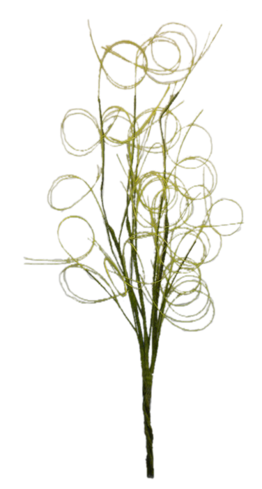 The 28 Green Twig Spray 53952-GN features multiple delicate, intricately intertwined curled tendrils forming circular loops, reminiscent of abstract plant stems or vines.