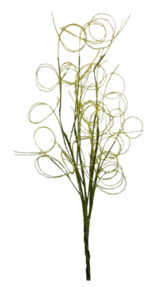 The 28 Green Twig Spray 53952-GN features multiple delicate, intricately intertwined curled tendrils forming circular loops, reminiscent of abstract plant stems or vines.