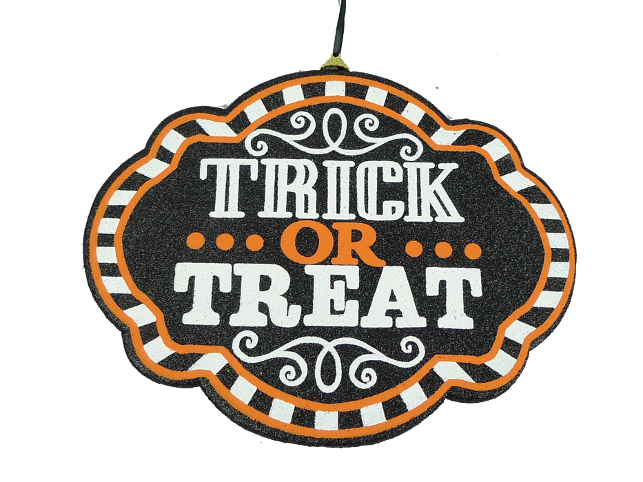 9.5" by 8" Orange Black and White Trick or Treat Sign Ornament 56596ORBKWT