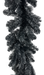 A close-up of the 9 Black Black Tinsel Garland (57198GA9), showcasing its densely arranged artificial pine and striking, detailed needle-like branches along the length.