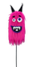 A fuzzy Hot Pink monster puppet with two black horns, wide eyes, and a big open mouth shows off its white teeth and fangs on a transparent background—perfect for capturing the fun vibe of the 24x5x3 Hot Pink Furry Monster Spray 57304BT!.