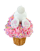 A cupcake features a playful touch with the 8 by 6 Pink Bunny Butt Cupcake Ornament 63281PK, topped with pink icing and colorful sprinkles, resembling a bunny diving into it.
