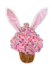 The 8 by 16 Pink Bunny Ear Cupcake Ornament 63300PK features a cupcake with pink frosting, colorful sprinkles, and playful fabric bunny ears, making it perfect for any festive occasion.