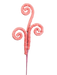 The 28" Peach Curly Spray 3 Stems (63390PH) presents a whimsical sculpture with peach-colored curling tendrils, set against a black background. This artistic piece features three gracefully spiraling forms emerging from a central stem.