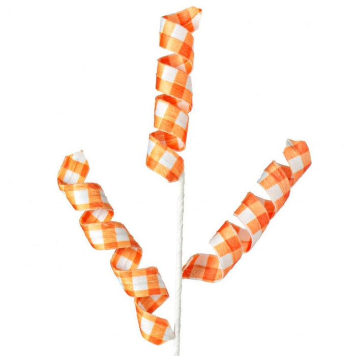 24" Orange Gingham Curly Spray with 3 Stems 63423OR