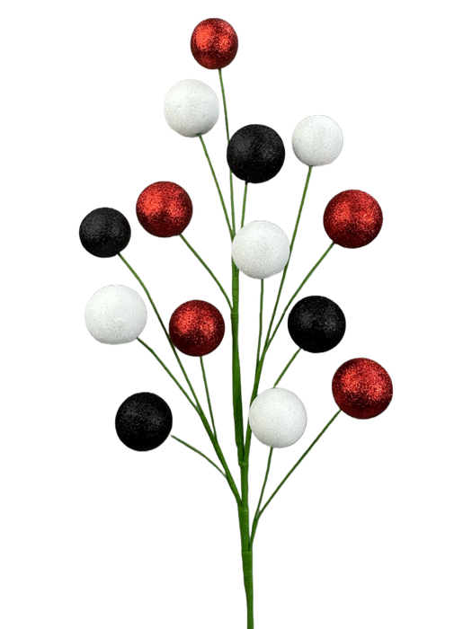 28" Red Black and White Gum Ball Spray with 14 Stems 63492RDBKWT