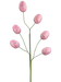 The H22 Pink Egg Spray 6 Stems 63495PK features six pink, glittery egg-shaped ornaments on lush green stems, resembling vibrant flowers. The eggs are adorned with colorful speckles for a whimsical touch in any setting.