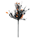 The 24 Mixed Halloween Spray 63526-OR features black leaves and branches, accented with small orange flowers and berry clusters, arranged on a plain white background for an eye-catching orange, black, and white Halloween display.