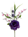 The 16 Purple Rose Pick (63543PU) features a majestic purple rose at its center, surrounded by pink and white blossoms, small purple ball-shaped flowers, and slender green leaves. Set against a dark background, it highlights vibrant beauty.