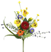 The 18" Pansy Poppy Pick 63835SP features bright pink, yellow, green, and blue artificial blooms with lush leaves, arranged beautifully to add vibrant color to any space.