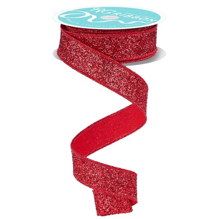7/8" red laser glitter ribbon with wired edge, 10-yard spool – available at Trendy Tree.