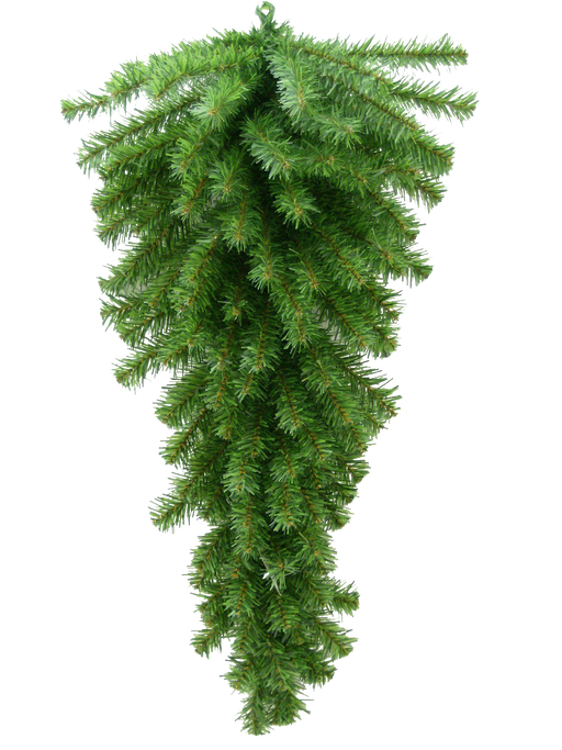 The 32 Green Emerald Pine Teardrop with 119 tips (81337TE32) features a dense, tapered shape of lush green needles, arranged upside down, and is displayed against a white background.