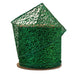 A spool of 3" Green Mesh Ribbon WR-10255-075-10 with a glittery, lacy open weave pattern is partially unrolled and draped over the spool.