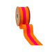 The 2.5 Inch Pink on Orange Center Stripe with Orange Backing Ribbon (8217W-750-63E) features a bold pink stripe down the center of bright orange ribbon with finished edges, shown unrolled against a white background.