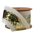 A partially unrolled spool of 2.5" Ivory and Gold Metallic Striped Ribbon (WR-10227-063-10), showcasing its elegant stripes and sparkling details.