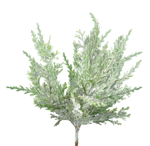 A 20 White Glitter Pine Bush with 6 stems featuring feather-shaped, variegated green and white leaves, isolated on a transparent background. Product: 83878SNOW.