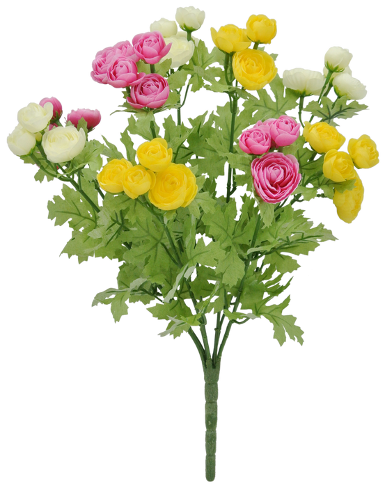 16" Mini Ranunculus Bush Cream Yellow and Fuschia 84055-CRYELFU