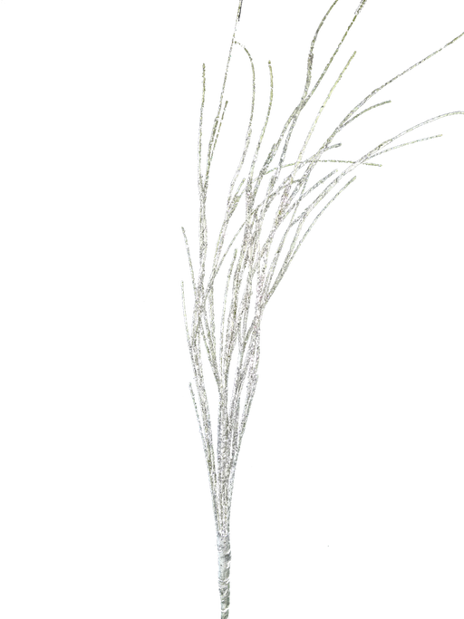 The H42 Natural Glitz Birch Spray 84064NAT features tall, thin silver glittered branches, standing upright against a plain white background—ideal as sparkling Glitz Decor or a birch spray accent.