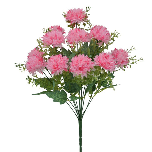 The 19 Dark Pink Pom Pom Bush (84202-DkPk) boasts 12 artificial stems with multiple blooms and lush green leaves, offering a lively and cheerful display.