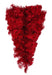 The 30 Long Red Tinsel Teardrop 85222-RD features shiny red tinsel garland in a triangle shape, resembling an upside-down Christmas tree, and stands out against a plain white background.