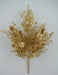 The 21" Eucalyptus Cedar Fern Spray 85260 features metallic gold artificial eucalyptus, cedar fern, and flowers in a tall, narrow arrangement, displayed against a plain white background.