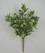 The 17" Iced Mistletoe Bush with 7 Stems (85273) features frosted green leaves in a fan shape, perfect for festive decor. Shown against a plain light gray background.
