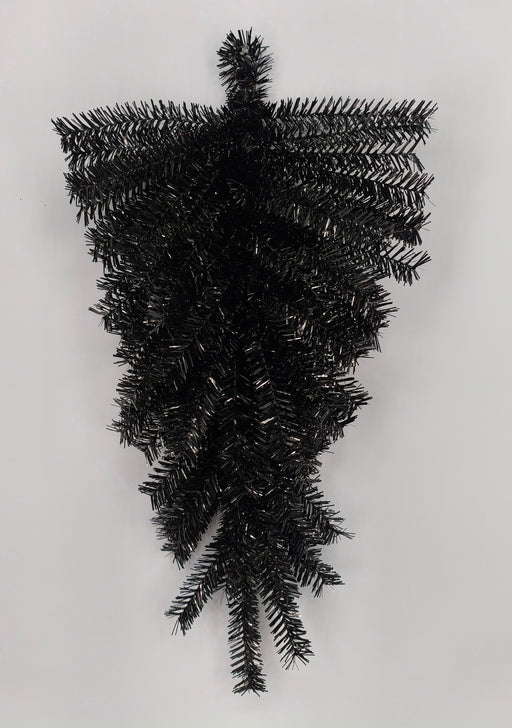 The 24 Black Halloween Teardrop 85424-BK features an artificial pine branch in a dramatic teardrop shape, set against a white background—ideal for creating a bold and spooky Halloween display.