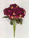 The 20" Burgundy Hydrangea Bush with 7 Stems 85434-BG showcases dark magenta and yellow-green hydrangea flowers with green leaves, displayed against a plain white background.