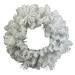 The 24" Diameter White Pine Wreath 85875WR24 features frosted, spiky branches in a circular design, offering a festive, wintry look—ideal as a striking White Christmas Wreath for your seasonal décor.