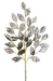 The H30 Champagne Metallic Leaves Spray 86267CH features gold branches with metallic silver leaves and bold veins, adding an elegant champagne decor accent to any plain white background.