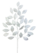 The H30 White Glossy Leaves Spray 86296WT features shimmering white artificial leaves on thin stems, creating a decorative accent with a glossy finish, perfect for adding elegance to any arrangement.