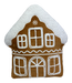 The H14xW12.5xD2 Brown and White Plush Gingerbread House (model 86363BNWT) features a cozy cottage shape with white icing patterns for windows, doors, and a snowy roof.