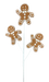 The 24H Brown Gingerbread Man Spray with 3 Stems (86452BN) features three smiling brown gingerbread men with white icing, arranged on three stems like a festive bouquet against a plain white background.