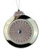 The 8 x 7.5 Champagne Glitter Metallic Flat Ornament (86542CH) features a round, glittery textured center with a jeweled middle, bordered by small rhinestones and suspended by a thin string.