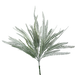 The 20 White Plastic Lvs Bush with 7 Stems (86616SNOW) features frosted, long, narrow leaves resembling fern fronds in a fan-like display—ideal for decor and photographed on a transparent background.