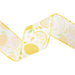 The 2.5 Inch Lemon Slice on White Ribbon 9318W-640-63E features whole lemons, slices, and flowers with a yellow stitched edge—perfect for wreaths or pairing with blue bows for a fresh, cheerful look.