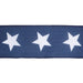 A horizontal strip of 2.5 blue fabric, resembling the Blue with Large White Stars Ribbon (9506W-032-63E), features three evenly spaced large white stars.