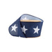 The 2.5 Blue with Large White Stars Ribbon 9506W-032-63E features a wooden core and is partially unrolled, elegantly showcasing its starry pattern, ideal for adding a whimsical touch to crafts or gift wrapping.