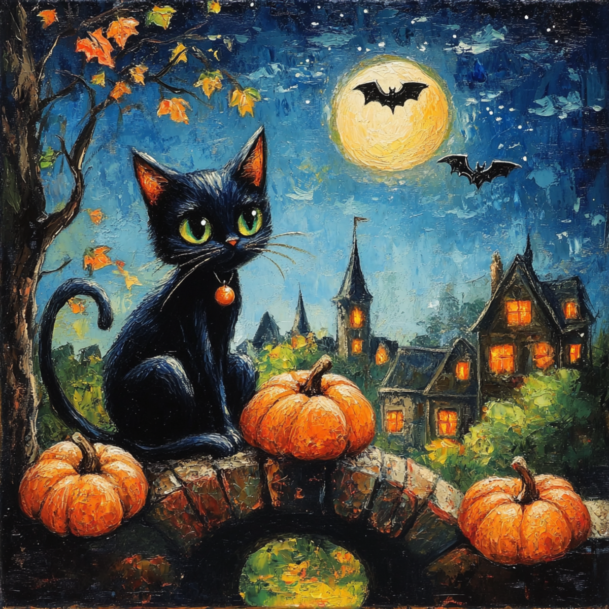 10" x 10" Black Cat & Haunted House Sign TTE-305 — Trendy Tree