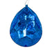 The 6.3" x 4" x 9" Dark Blue Plastic Drop Ornament (DCORN5408DKBL) features a faceted teardrop design with a top loop for hanging and sparkling geometric surfaces that reflect light.