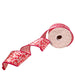 A 2.5 x 10 yards Red, Pink and White Kissy Kissy Faux Satin Ribbon (DCR3759) featuring red edges and a lips pattern, partially unrolled to display the David Christophers Collection label on the spool.
