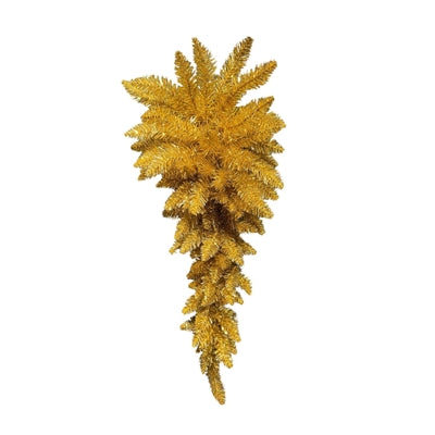 The 30 Gold Tinsel Teardrop Form DCTD5133GDTS features a gold artificial pine branch swag with gold tinsel in a cascading teardrop shape, displayed against a white background.