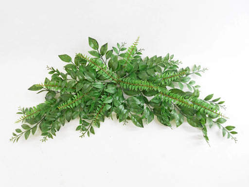 The 32 Green Mountain Laurel and Fern Swag E66251162 features diverse leaf shapes and sizes on a white background, creating a lush and vibrant visual masterpiece.