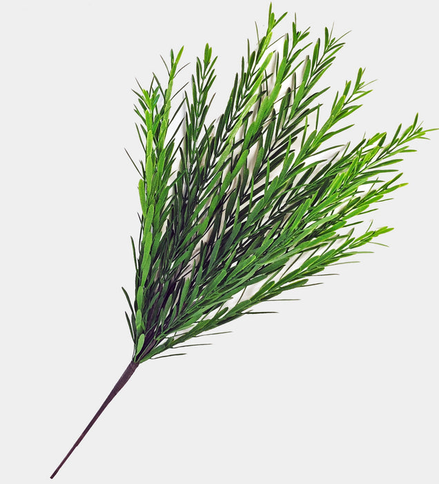The Green Irish Yew Bush features slender, plastic leaves on 13 stems (20.5")—perfect as greenery filler for wreaths or crafts, and shown isolated on a white background. E66251165.