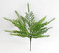 The Picket Fern Bush – Plastic Leaves (13 Stems, 18 Inches, E66251166) features multiple green feathery leaves on black stems, ideal as a greenery filler for wreaths, shown against a plain white background.