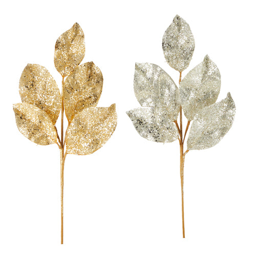 24" Two Assorted Beaded Metallic Leaf Spray F4106650