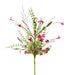 The 24 L Red/White/Pink Fabric Flower/Eva Leaf/Beads Spray (FH807174) features small blossoms, green EVA leaves, beads, and slender stems arranged fan-style against a white background.